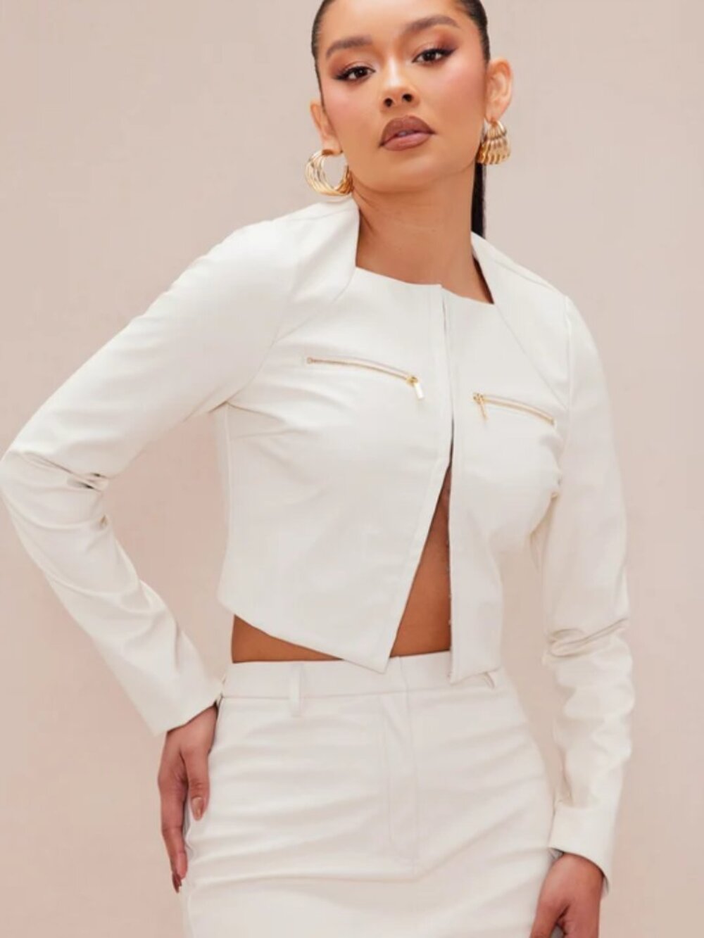 Creme Faux Leather Top